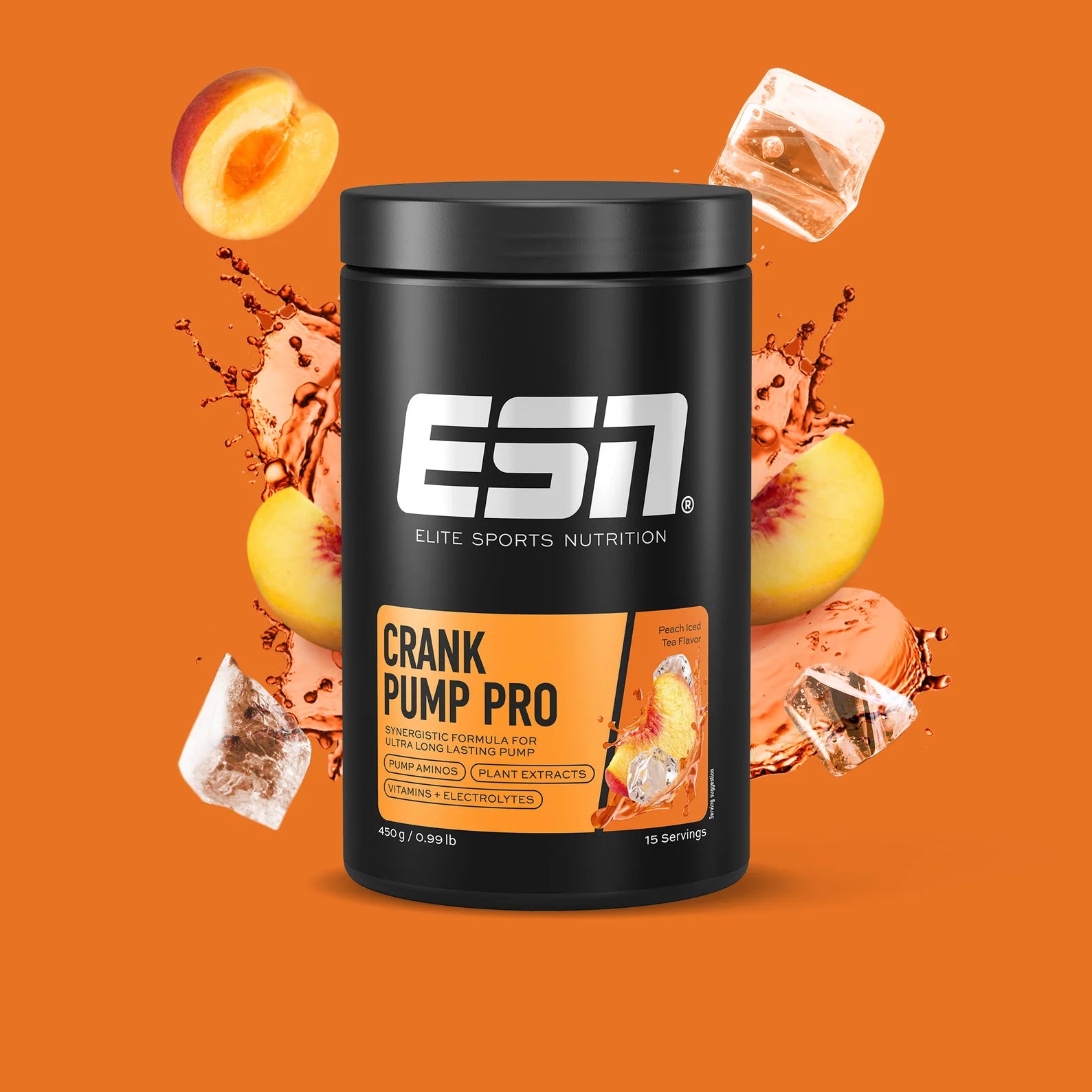 ESN Pre Workout Crank Pump Peach Iced Tea verpakking