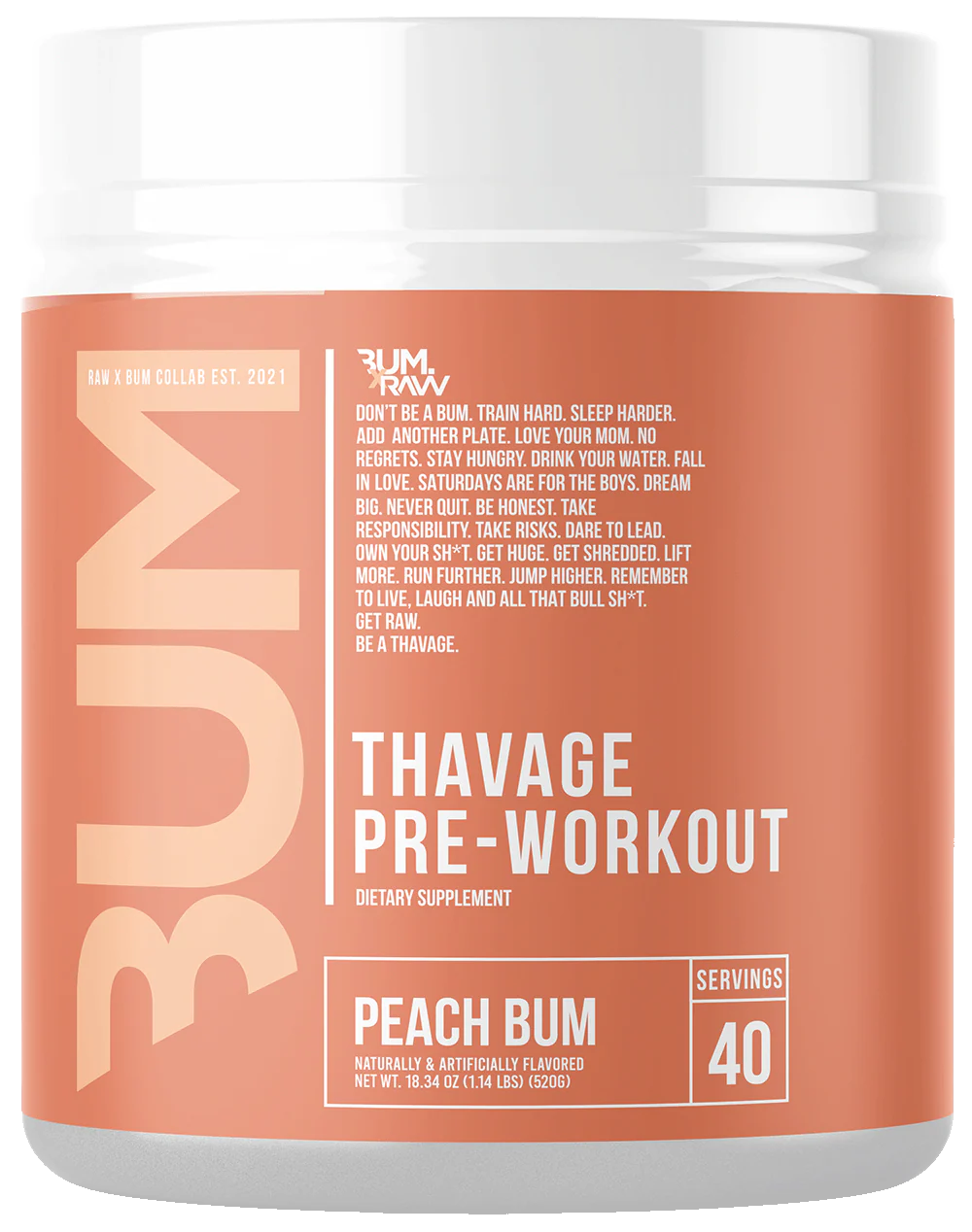 Raw CBUM  Thavage Pre Workout - Peach Bum