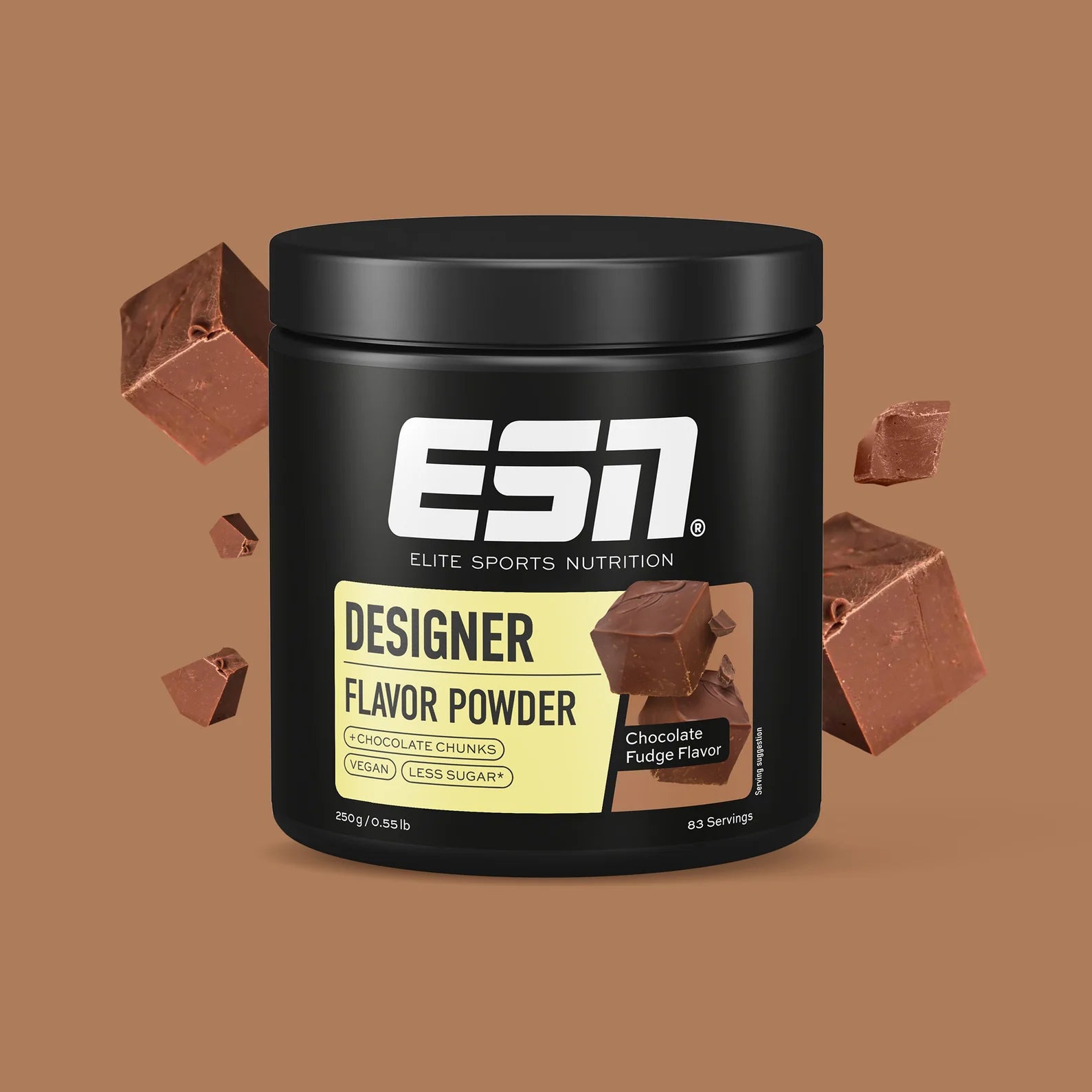 ESN Designer Flavor Powder - Chocolade Fudge in verpakking